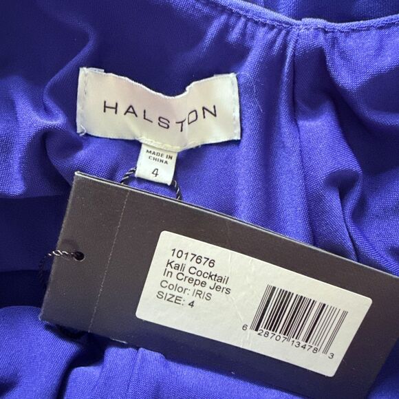 NWT Halston Kali Iris Blue Draped Asymmetric Cocktail Dress Sleeveless Chic 4 - Picture 4 of 7